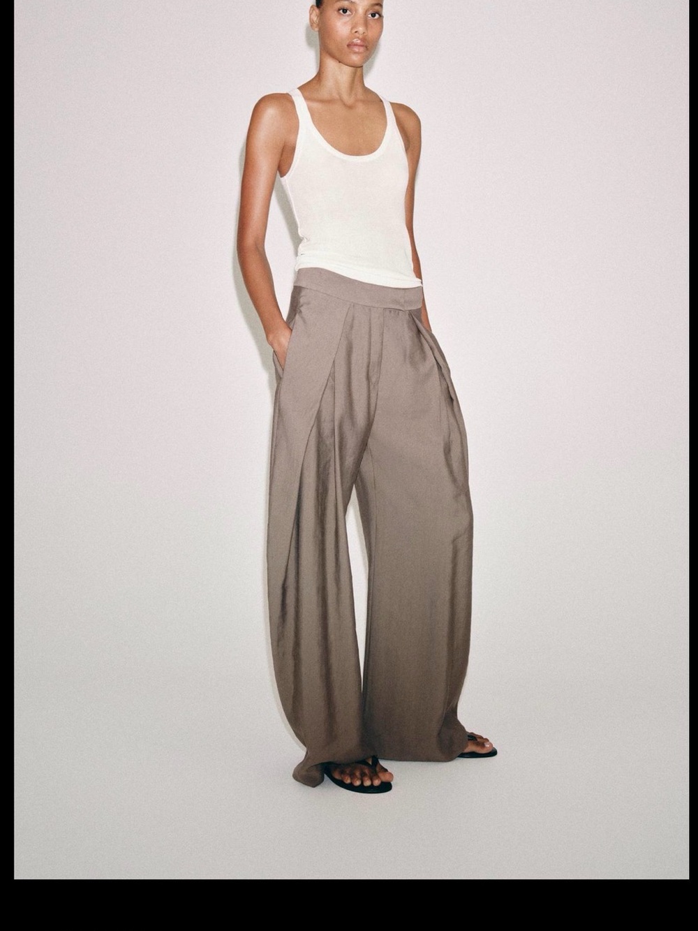 Zara ZW Collection Wide-Leg Pleated Pants in Taupe